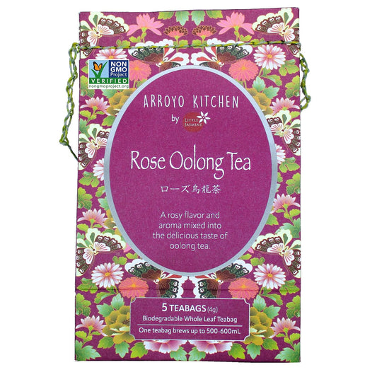Arroyo Kitchen by Little Jasmine, Non-GMO Rose Oolong Tea Bag, 4 Gr of Premium Taiwanese Whole Tea Leaves and Flowers per Bag, PLA Tea Bag, Brew Hot or Cold