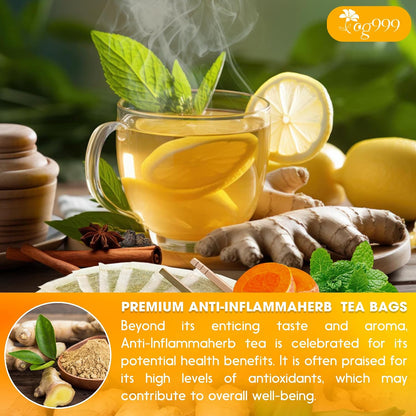 120 Bags Premium Turmeric Ginger Cinnamon Tea, Improve Digestion, Support Brain, Weight, Skin and Sleep, Eco-Conscious Tea Bags and Premium Natural Ingredients. Turmeric Ginger Herbal Tea. No Sugar, No Caffeine, No Gluten, Vegan.