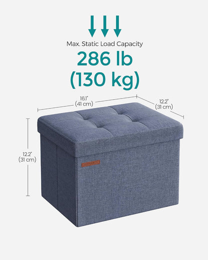 SONGMICS Mazie Collection - Small Folding Storage Ottoman, Foot Rest Stool, 12.2 x 16.1 x 12.2 Inches, 286 lb Load Capacity, for Living Room, Bedroom, Home Office, Dorm, Dark Gray ULSF102G01