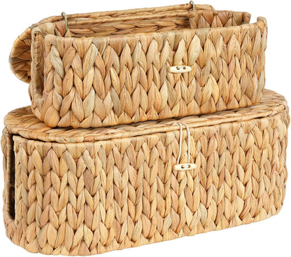 Set of 2 Cable Management Box, Handwoven Cord Hider Box with 3 Open Slots