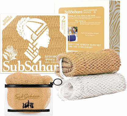SubSahara African Net Sponge, 2 Pack 45-Inch Exfoliating Bath Scrubber