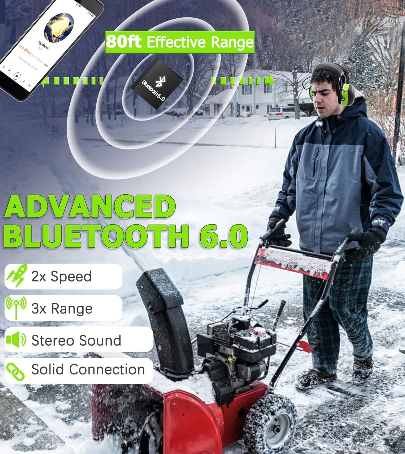 PROHEAR 037 Bluetooth 6.0 Hearing Protection Headphones with Rechargeable 1500mAh Battery, 30dB SNR Safety Noise Reduction Ear Muffs 120H Playtime for Mowing, Workshops, Snowblowing - Black