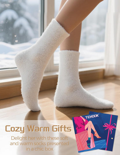 TEHOOK Warm & Cozy Gifts for Women, Fluffy Fuzzy Plush Sleeping Slipper Socks - Soft Warm Fabric