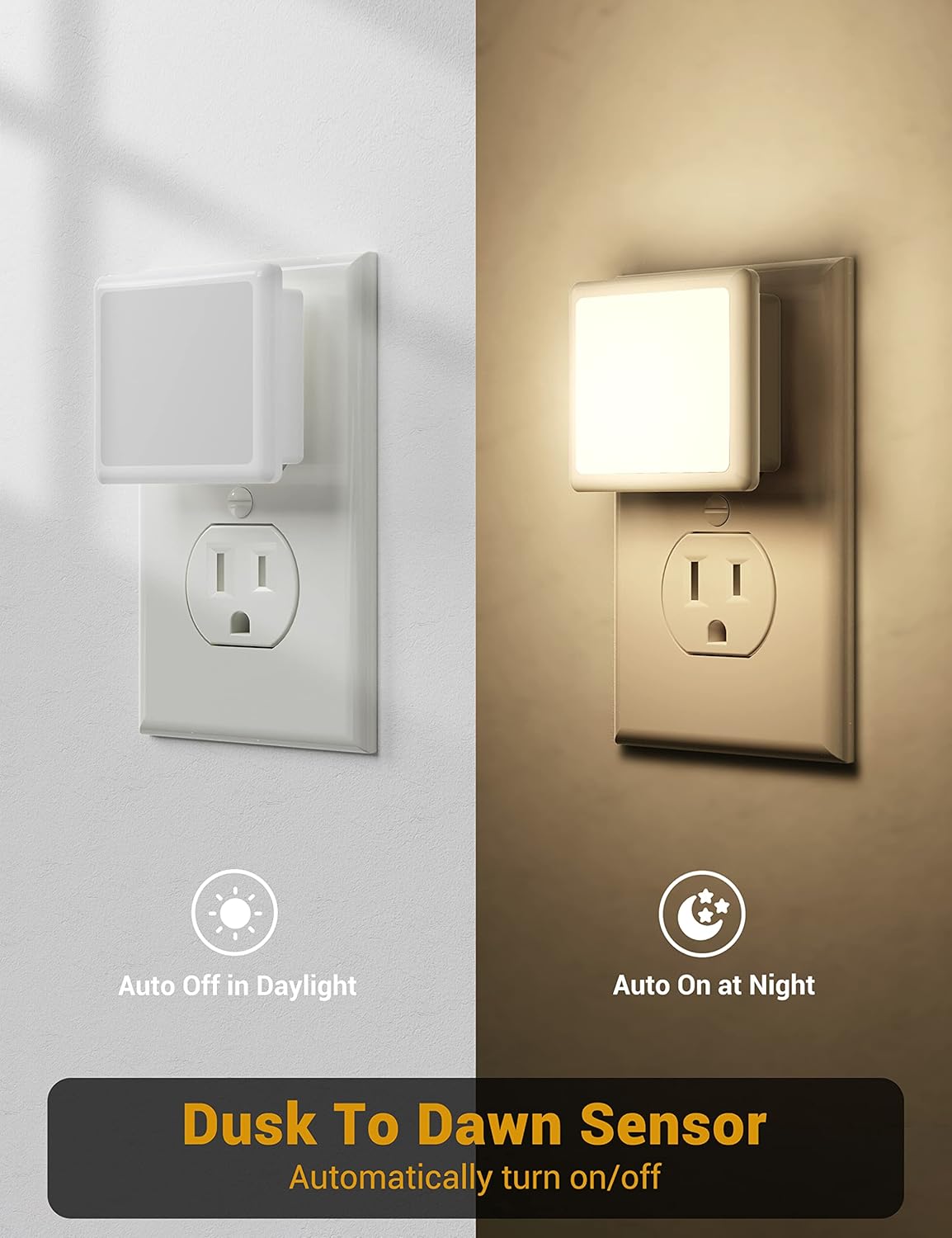 JandCase Amber Night Light[2 Pack], Night Lights Plug into Wall, LED Plug in Nightlight with Dusk-to-Dawn Sensor, 0.3W Dim Night Light for Sleep, Bedroom, Bathroom, Hallway, Non-dimmable