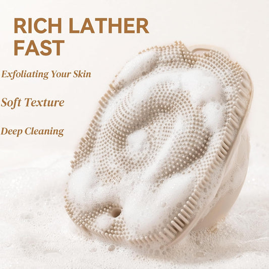 Soft Silicone Body Scrubber, Face Scrubber Silicone, Gentle Texture Exfoliating Body Scrubber for Men and Women On Sensitive Skin, Back Large Suction Cup for Easy Dry and Store (Blue)