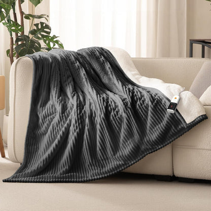 Reaks Electric Heated Throw Blanket, Silky Soft Flannel & Sherpa Heating Blanket Throw with 5 Heat Levels & 3 Hours Auto Off, Warm Gifts for Women Mom Grandma, ETL Certified (50x60 inches, White)
