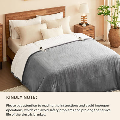 Homemate Electric Heated Blanket Twin - 62"x84" Heating Bed Blankets Throw with 10 Heating Levels 8 Hours Auto Off Fast Heating Over-Heated Protection Ultra Soft Warm Flannel ETL Certified Grey - Colors A