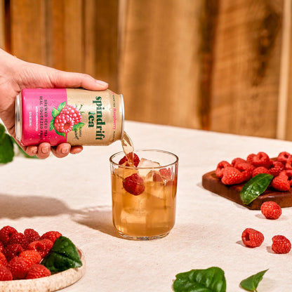 Spindrift Brewed Iced Tea, Raspberry Black Tea, Made with Real Squeezed Fruit, No Carbonation, Slightly Sweet, 12 Fl Oz Cans, Pack of 12 (Only 46 Calories per Can)