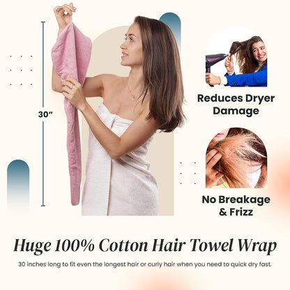 Huge Cotton Hair Towel Wrap for Women (Coral White)