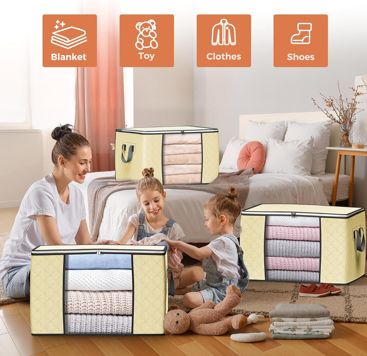 90L Large Storage Bags, Clothes Storage Bins Closet Organizers