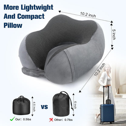 Cirorld Neck Pillow for Traveling, Travel Pillows for Airplanes,100% Pure Memory Foam Travel Neck Pillow, Adjustable Flight Pillow, Portable Plane Accessories with Eye Mask, Earplugs, Carry Bag