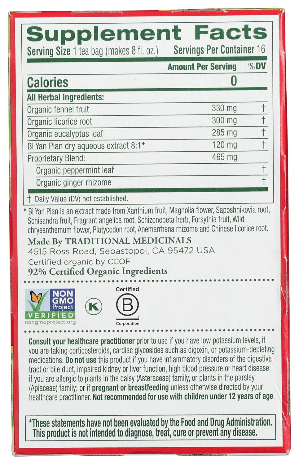 Traditional Medicinals Breathe Easy Eucalyptus Mint, 16 Tea Bags