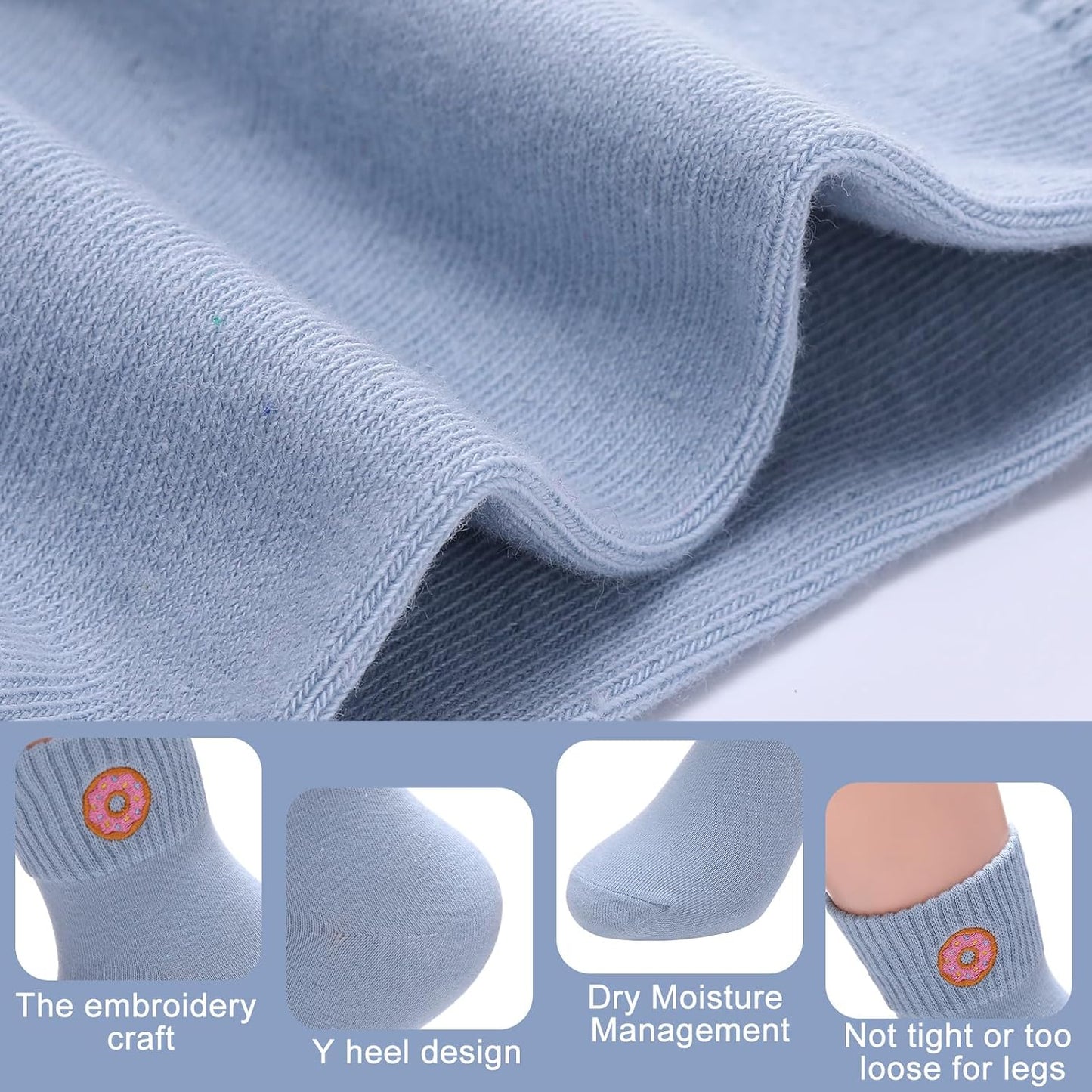 Eurzom 10 Pairs Socks Womens Crew Elastic Ankle Length Cotton Socks Aesthetic Cute Lightweight Low Cut Gifts for Women - Colors A