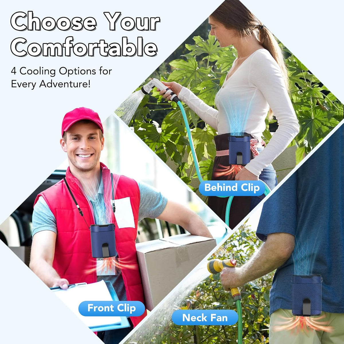 Portable Waist Fan, Rechargeable 3000mAh Battery, 25H Runtime, 6600RPM Turbo Dual Clip, 4 Speeds Adjustable, Belt Fans for Hiking, Riding, Fishing, Hands-Free Hanging Fan Gifts for Worker