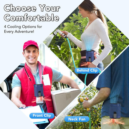 Portable Waist Fan, Rechargeable 3000mAh Battery, 25H Runtime, 6600RPM Turbo Dual Clip, 4 Speeds Adjustable, Belt Fans for Hiking, Riding, Fishing, Hands-Free Hanging Fan Gifts for Worker