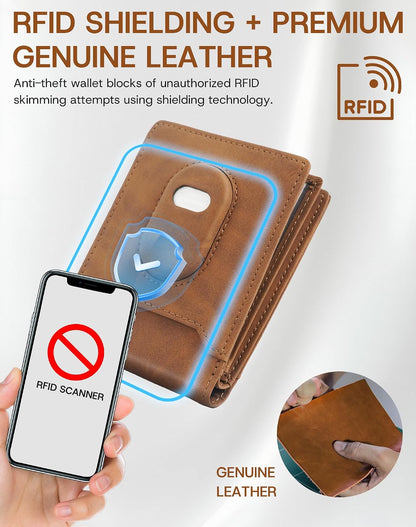 Genuine Leather Wallet for Samsung Galaxy SmartTag2: Slim Wallet Compatible with Samsung Tracker Tag - RFID Blocking Bifold Wallet with Gift Box (NO TAG)