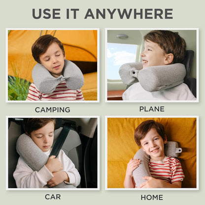 Dot&Dot Twist Memory Foam Travel Pillow, Bendable Neck Pillow for Airplane, Car and Home, 26-Inch Adjustable Roll with Washable Cotton Cover, Gray
