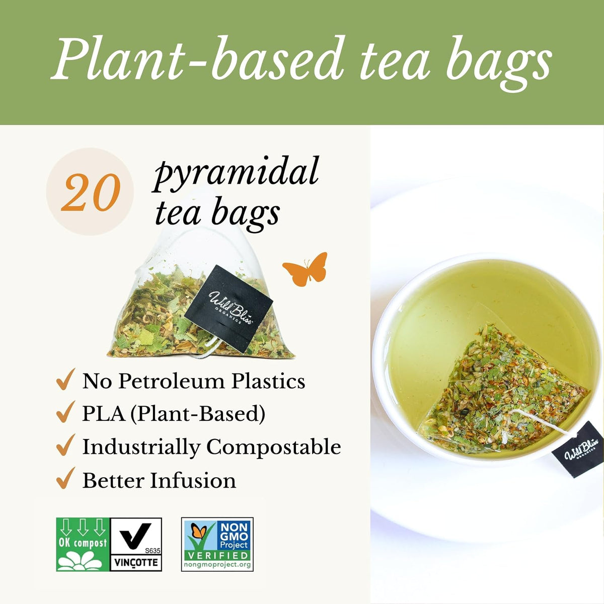 Wild Bliss Linden Tea Organic, Stress Relief, 20 Tea Bags