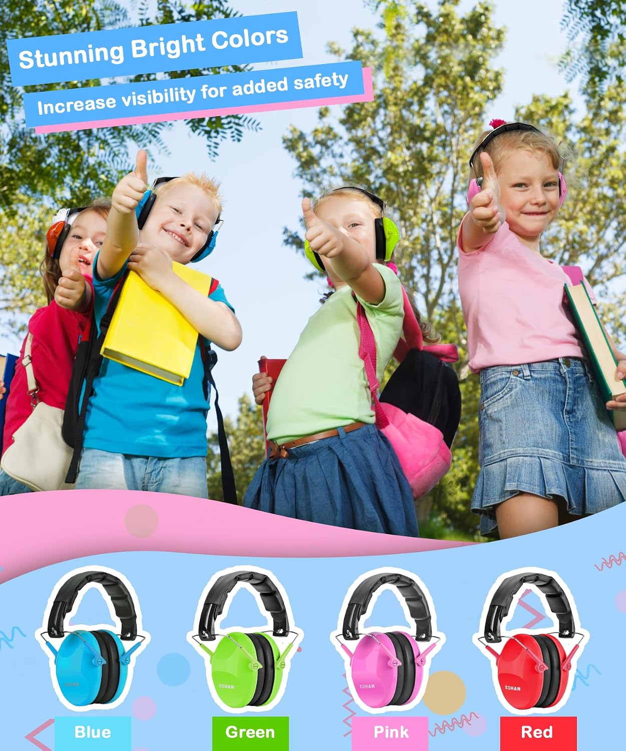 ZOHAN 032 Kids Noise Canceling Headphones - 25dB NRR Kids Ear Protection Earmuffs for School, Monster Jam, Fireworks, Travel, Air Show, Concert, Autism - Pink