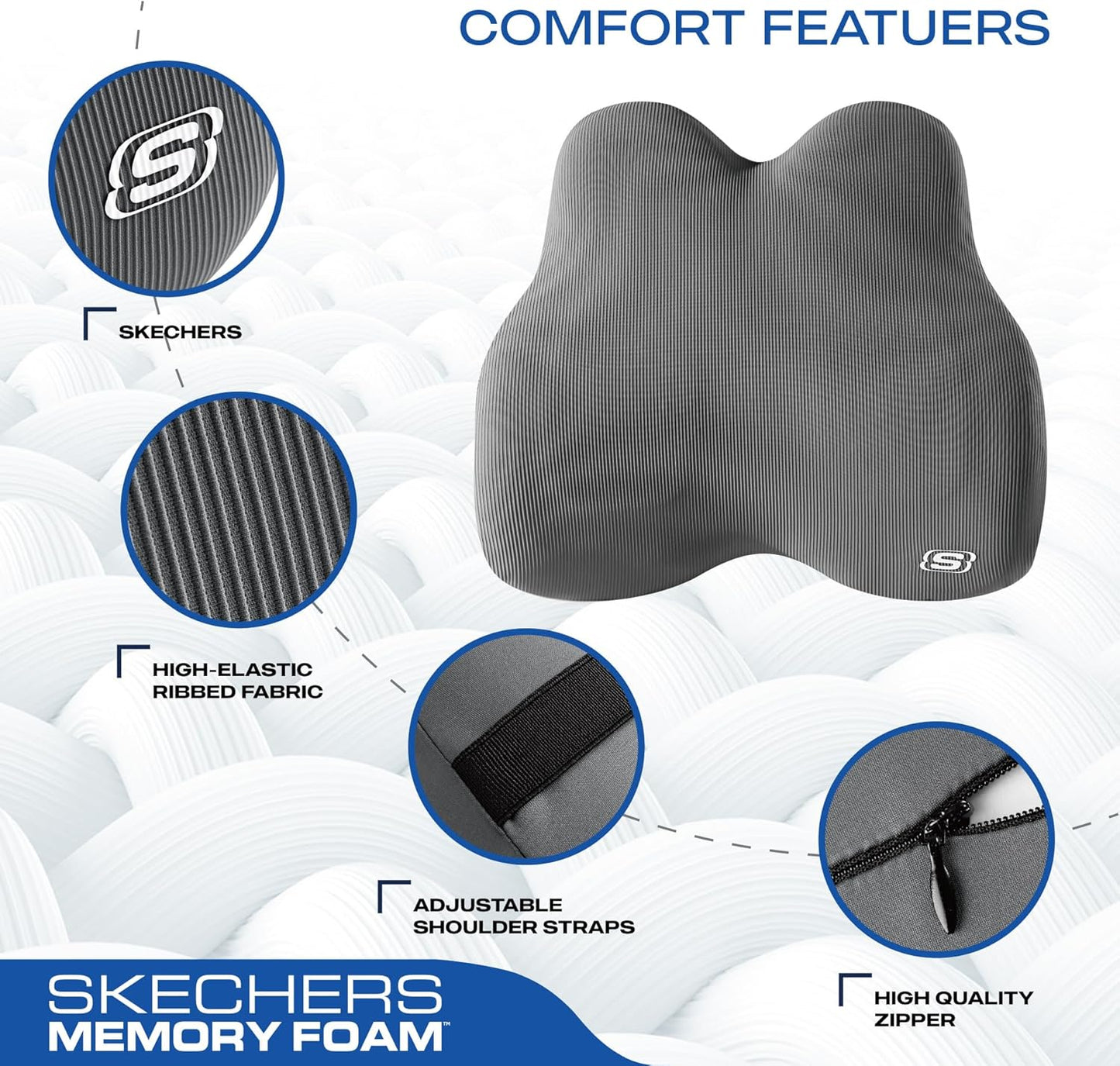 Skechers Memory Foam Lumbar Pillow,Lumbar Support Pillow for Office, Chair Lower Back Pain Relief Lumbar Pillow, Ergonomic Design Back Support Pillow for Office Chair, Car, Home, Travel,Black