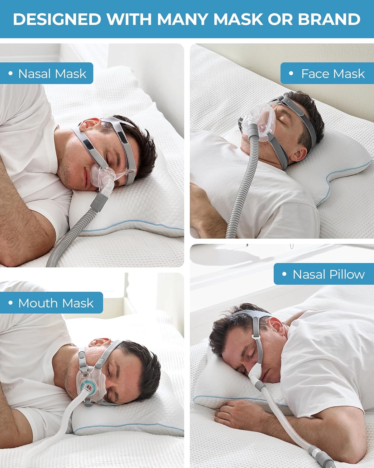 Elviros CPAP Pillow for Sleeping, HSA/FSA Ergonomic Adjustable Height Neck Support Memory Foam Bed Pillow for CPAP Users with Sleep Apnea, Suitable for Side and Back Sleepers