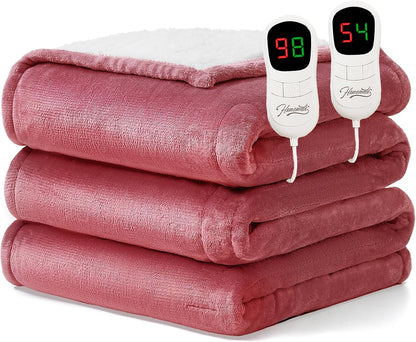 Homemate Heated Blanket Electric Throw - 50"x60" Heating Blanket Throw 1/2/4/6/8 Hours Auto-Off 10 Heat Level Over-Heat Protection Flannel Sherpa ETL Certification