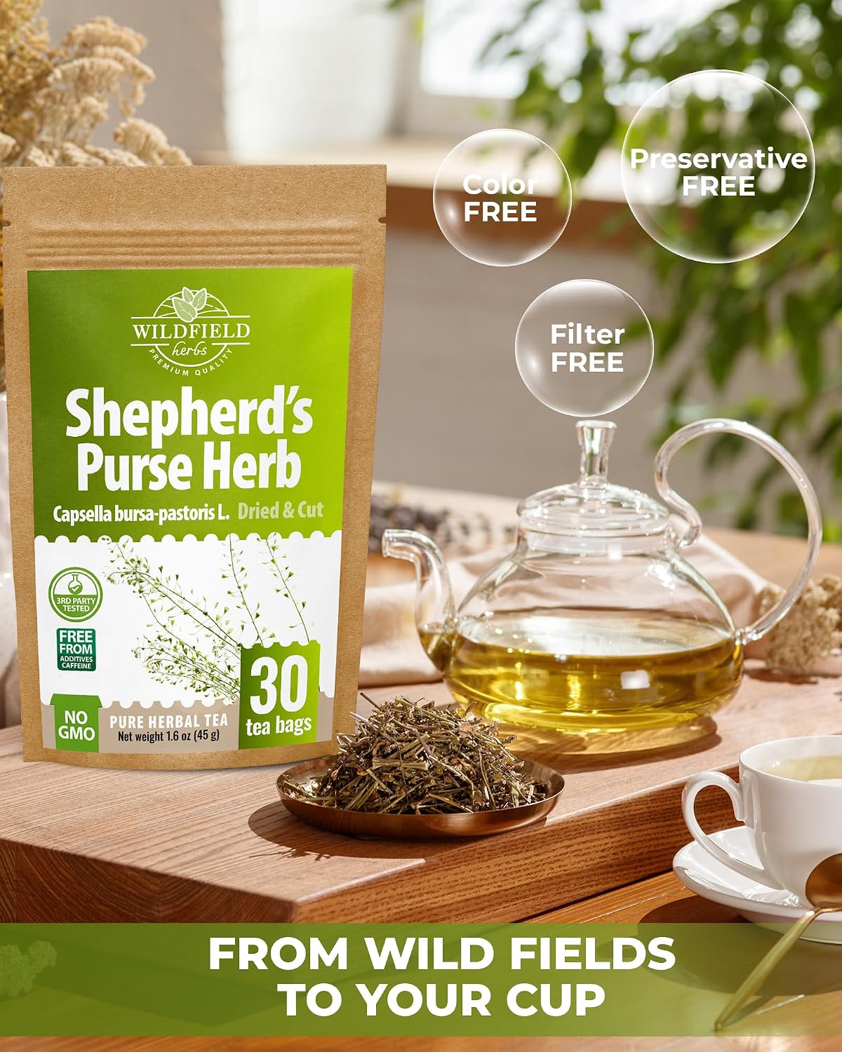30 Bags Shepherd’s Purse Herb Tea (Capsella Bursa-Pastoris) - 30 Count 1.5g Bags Dried Shepherds Purse Herbal Tea