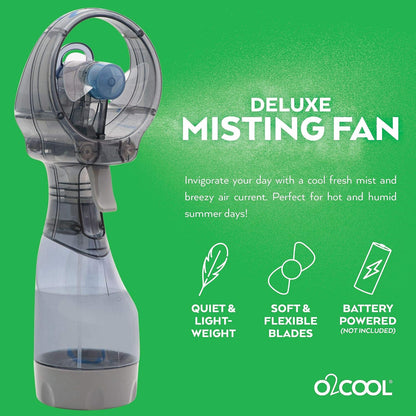 O2COOL Deluxe Handheld Misting Fan Battery Powered Green