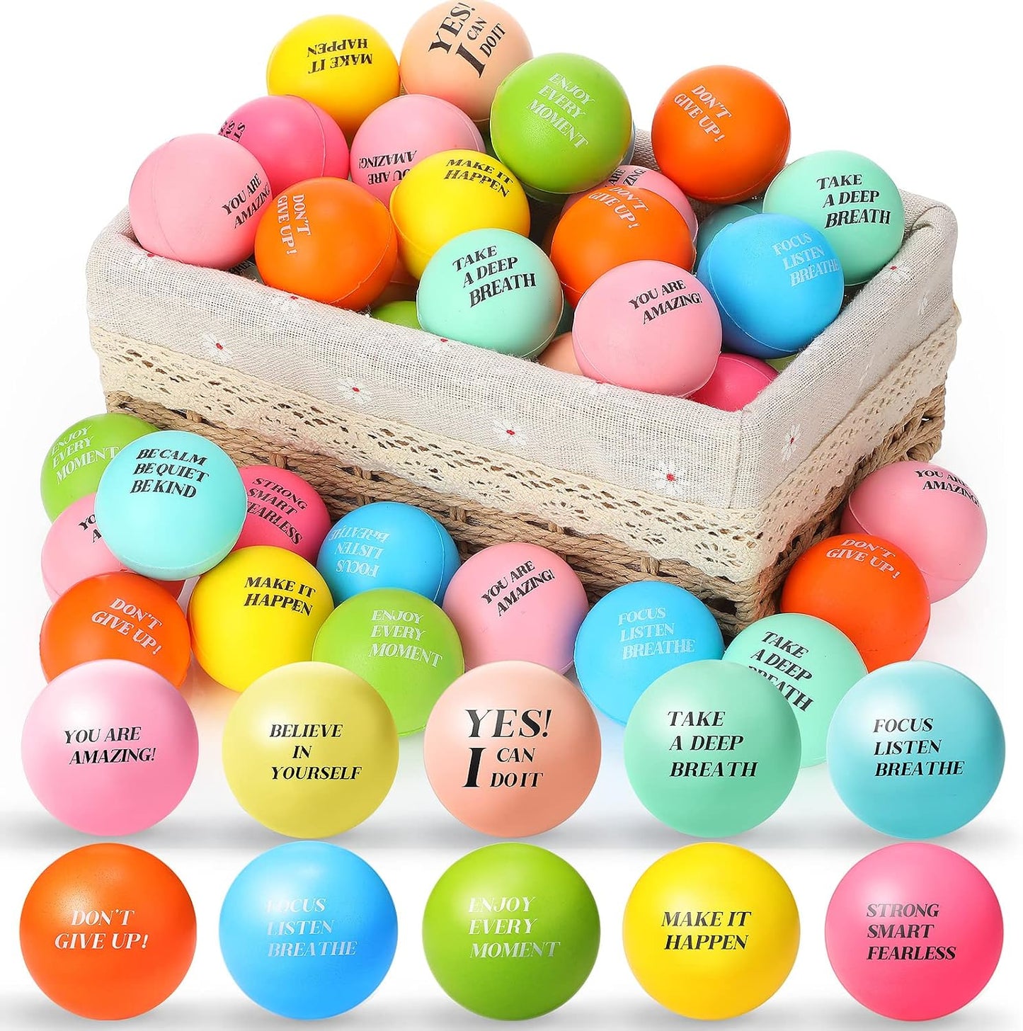 Sotiff 100 Pcs Motivational Balls Bulk for Adults, Ten Colors Inspirational