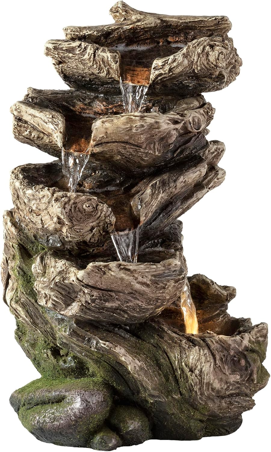 Alpine Corporation | 14"H Indoor Tiered Log Tabletop Fountain with LED Lights — Cascading Waterfall Design Creates Relaxing Ambiance for Home & Office Décor
