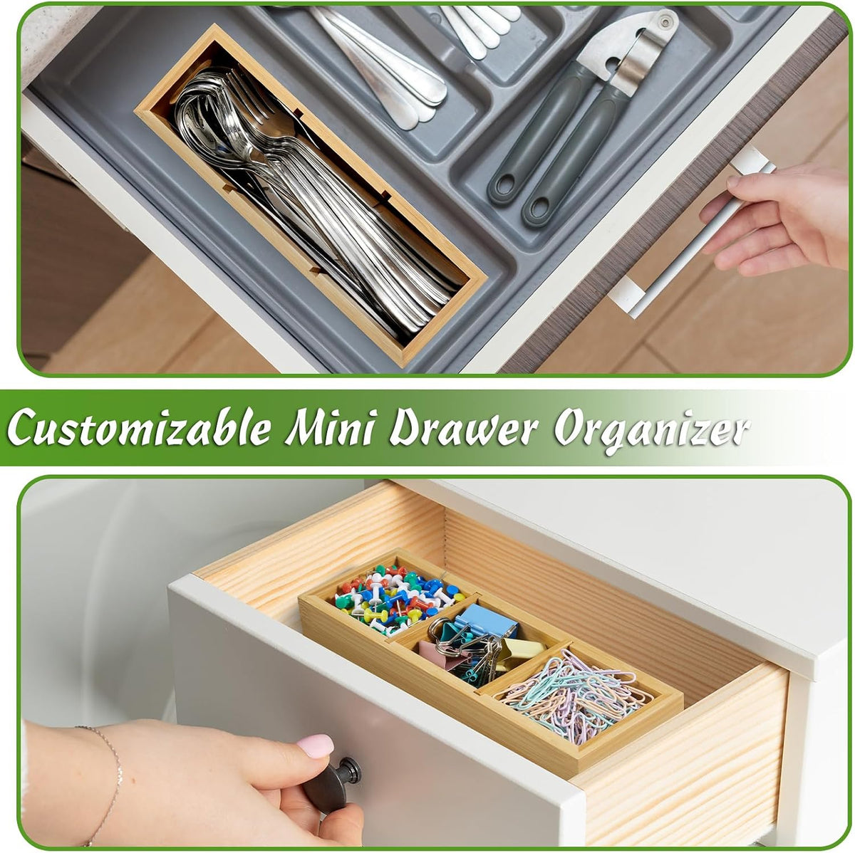 DRASTAR Tea Bag Organizer, Acacia Tea Bag Holder, Tea Storage Containers with 3 Slots, Wooden Tea Storage Accessories, Mini Tea Bag Caddy Box for Countertop
