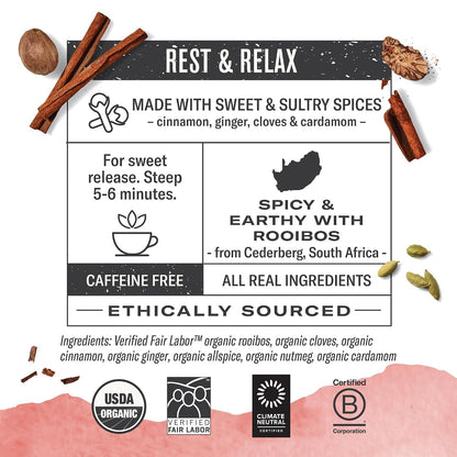 Numi Organic Rooibos Chai Tea, 100 Tea Bags, Herbal Red Tea with Cinnamon, Allspice, Ginger & Cardamom, Caffeine Free Chai