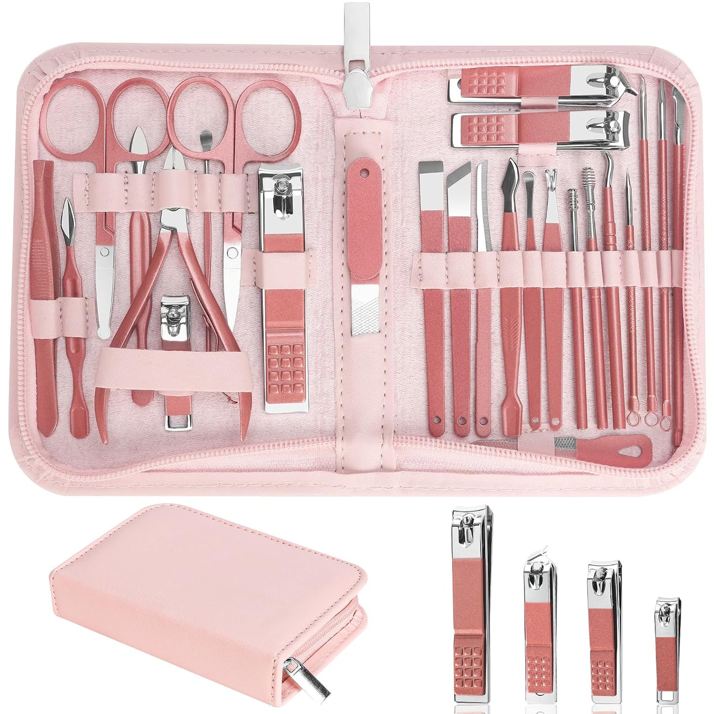 Nail Clippers Set, 26 Piece Manicure Set & Pedicure Kit, Stainless Steel Fingernail & Toenail Clipper Cutters, Professional Nail Care Tools with Luxurious Travel Case for Men and Women, Black