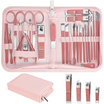 Nail Clippers Set, 26 Piece Manicure Set & Pedicure Kit, Stainless Steel Fingernail & Toenail Clipper Cutters, Professional Nail Care Tools with Luxurious Travel Case for Men and Women, Black