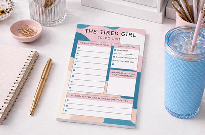 Pink Palm Co. Cute To Do List Notepad, 6x9 Daily Checklist Pad, Aesthetic Productivity Memo Pad, Tear Off Writing Pad for Tasks, Errands & Reminders (The Tired Girl)