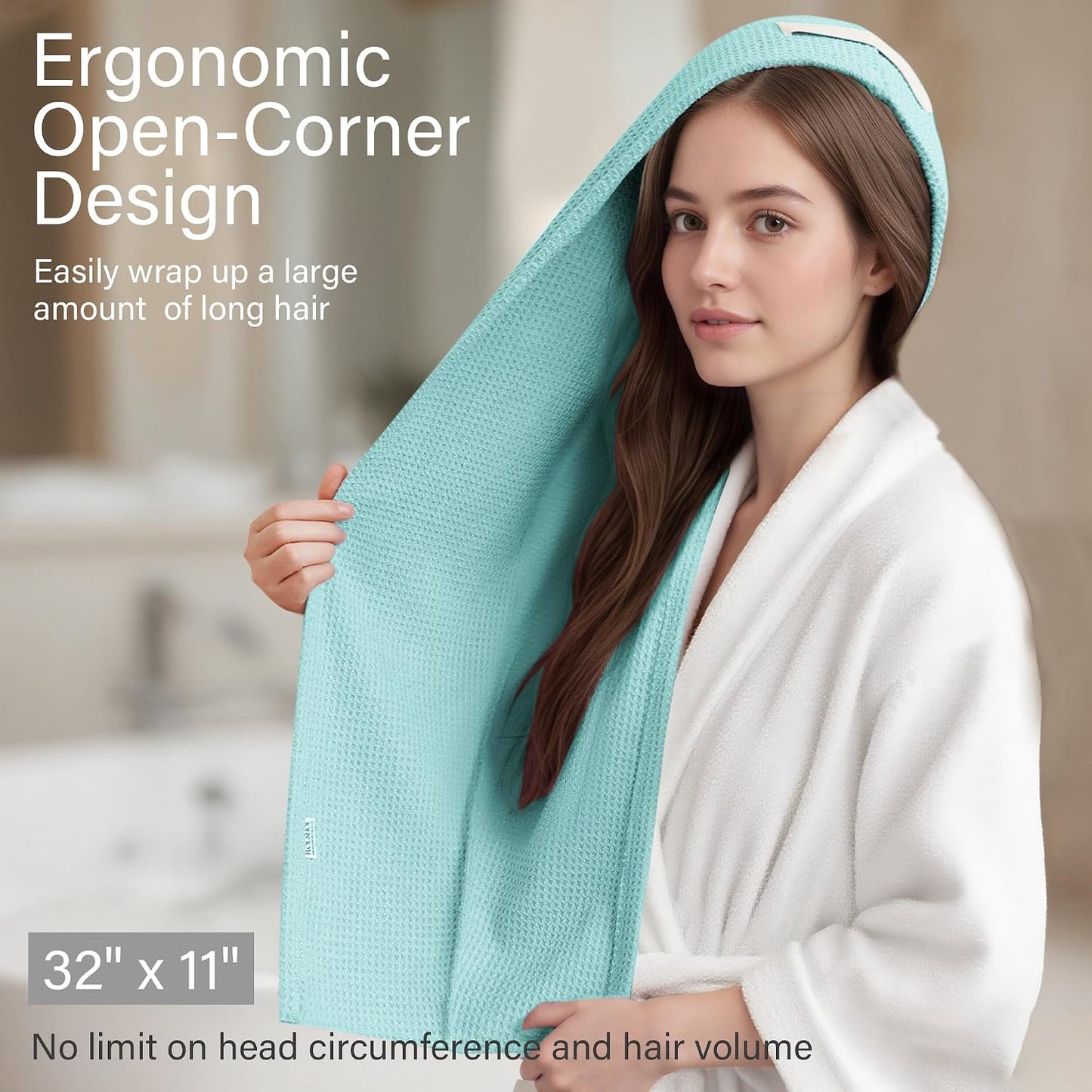 ROLSHOL 2 Pack Microfiber Hair Towel Wrap for Women, 32" x 11" Waffle Weave Hair Plopping Towel for Curly, Long & Thick Hair, Anti-Frizz Hair Turbans for Wet Hair (Pink, Grey)
