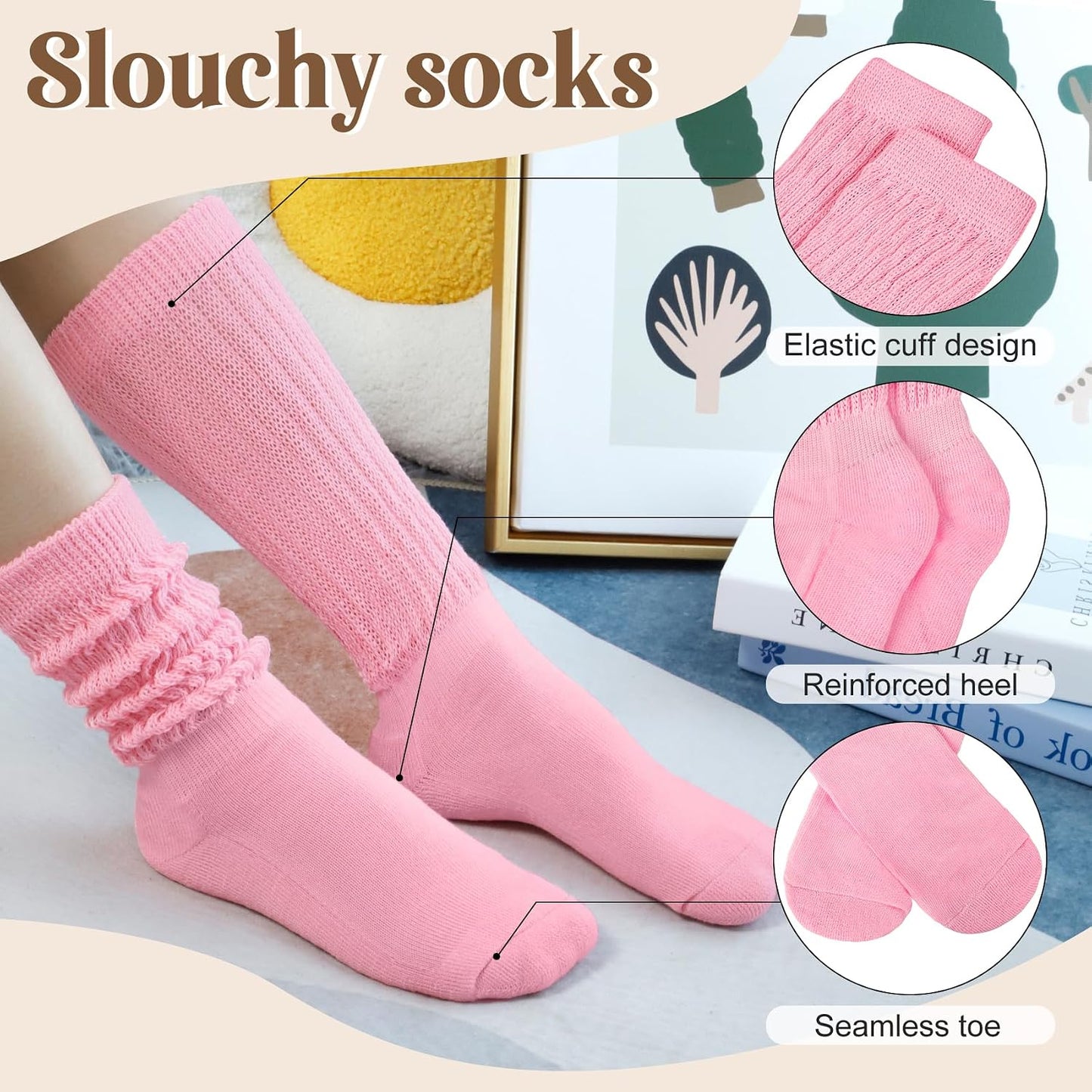 Justay 5 Pairs Slouchy Socks for Women - Slouch Long Crew Knit Boot Athletic Calf Tube Scrunch Socks
