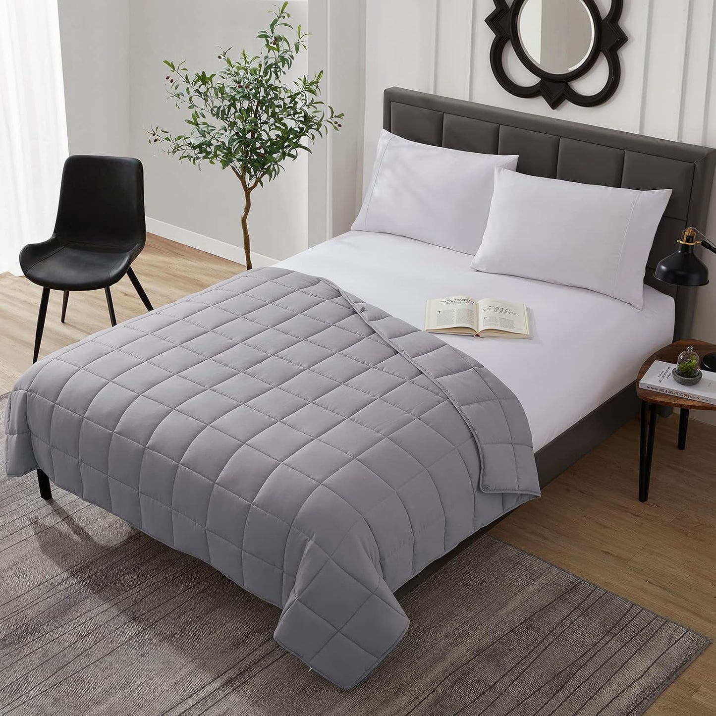L'AGRATY Weighted Lap Pad 7lb: Small Weighted Blanket for Adults - Cooling Portable Travel Blanket for Relaxation Sleeping - Washable All-Season (29" x 24")