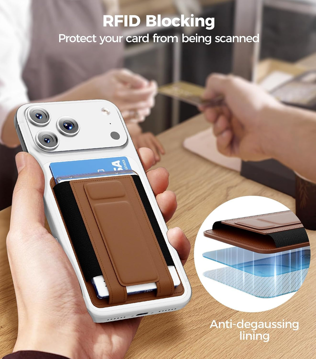 for MagSafe Wallet, Works with Apple Find My, 5-Card RFID Holder with Stand Also Grip, Strong Magnetic Wallet for iPhone 17/16/15/14/13/12 Pro Max Air Plus, Wireless Charging, Black