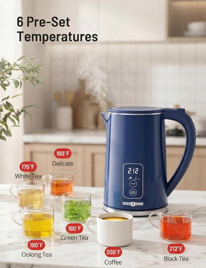 Electric Kettle Temperature Control, 1.7L Extra Large Electric Tea Kettle, 4H Keep Warm Hot Water Kettle with 6 Presets, LED Screen Electric Kettles for Family Meal Party Office Break Room