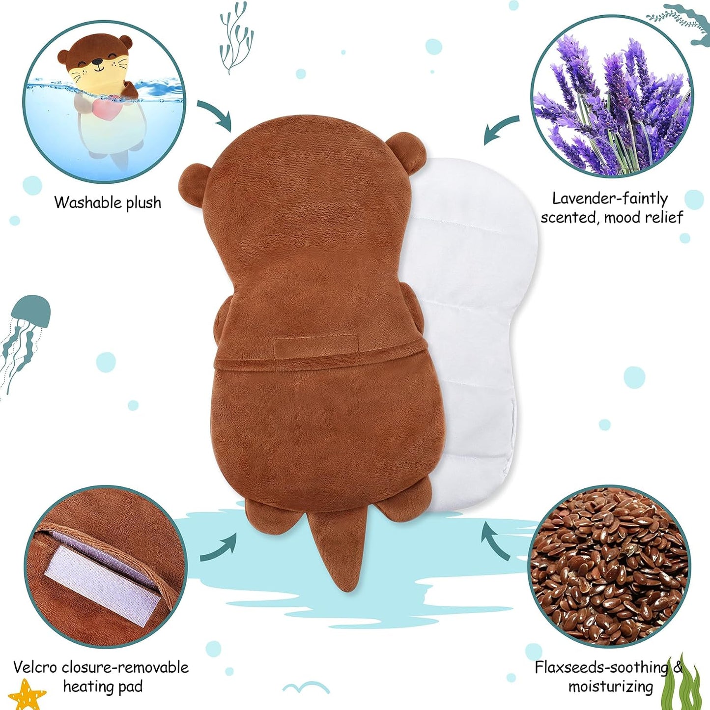 Microwave Heating Pad for Period Cramps,Otter Microwavable Heating Pad for Shoulder Neck Back Knee Pain Relief with Lavender Scented,Cute Otter Plush Toys Heat Pack for Women Kids Birthday
