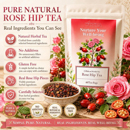 WOTIHA Rosehip Herbal Tea Bags, Caffeine-Free, 60 Count