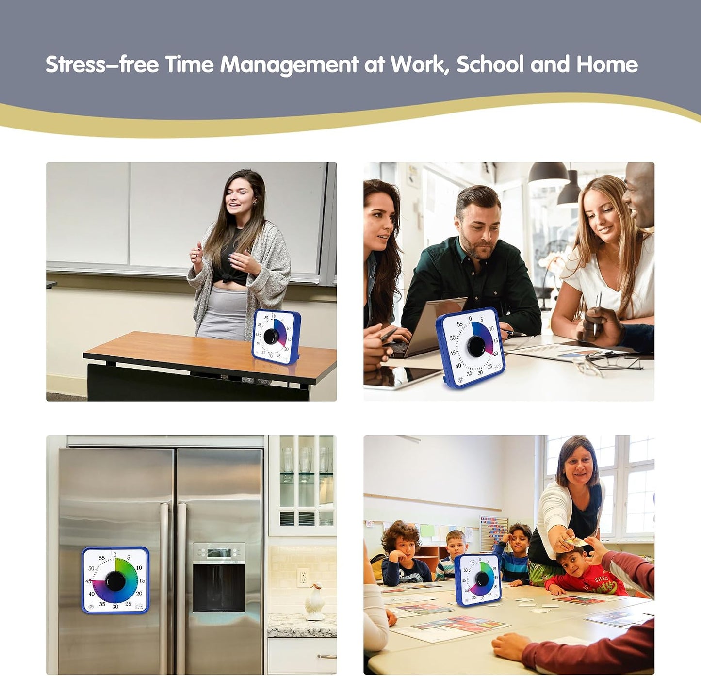 Visual Timer 7.5 inch; 60 Minute 1 Hour Countdown Timer for Kids Classroom Teaching Tool Home Office Meeting, Mechanical Countdown Clock for Exam Time Management Magnetic, Navy Blue with Colorful Disc