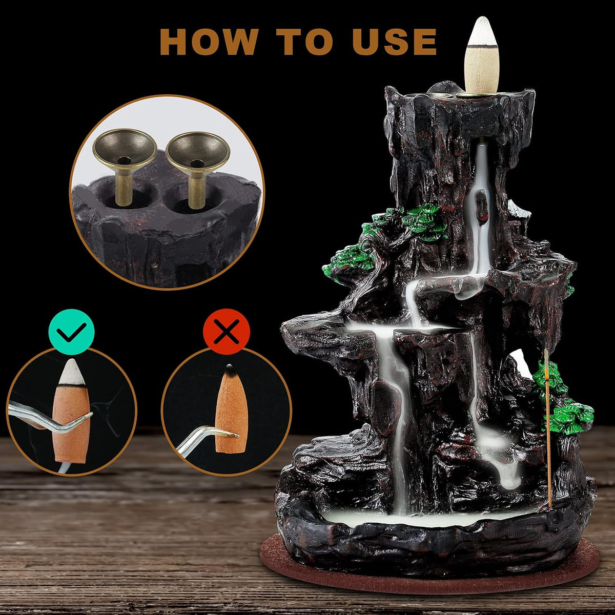 SPACEKEEPER Incense Burner, Backflow Incense Holder 2 Sides Waterfall