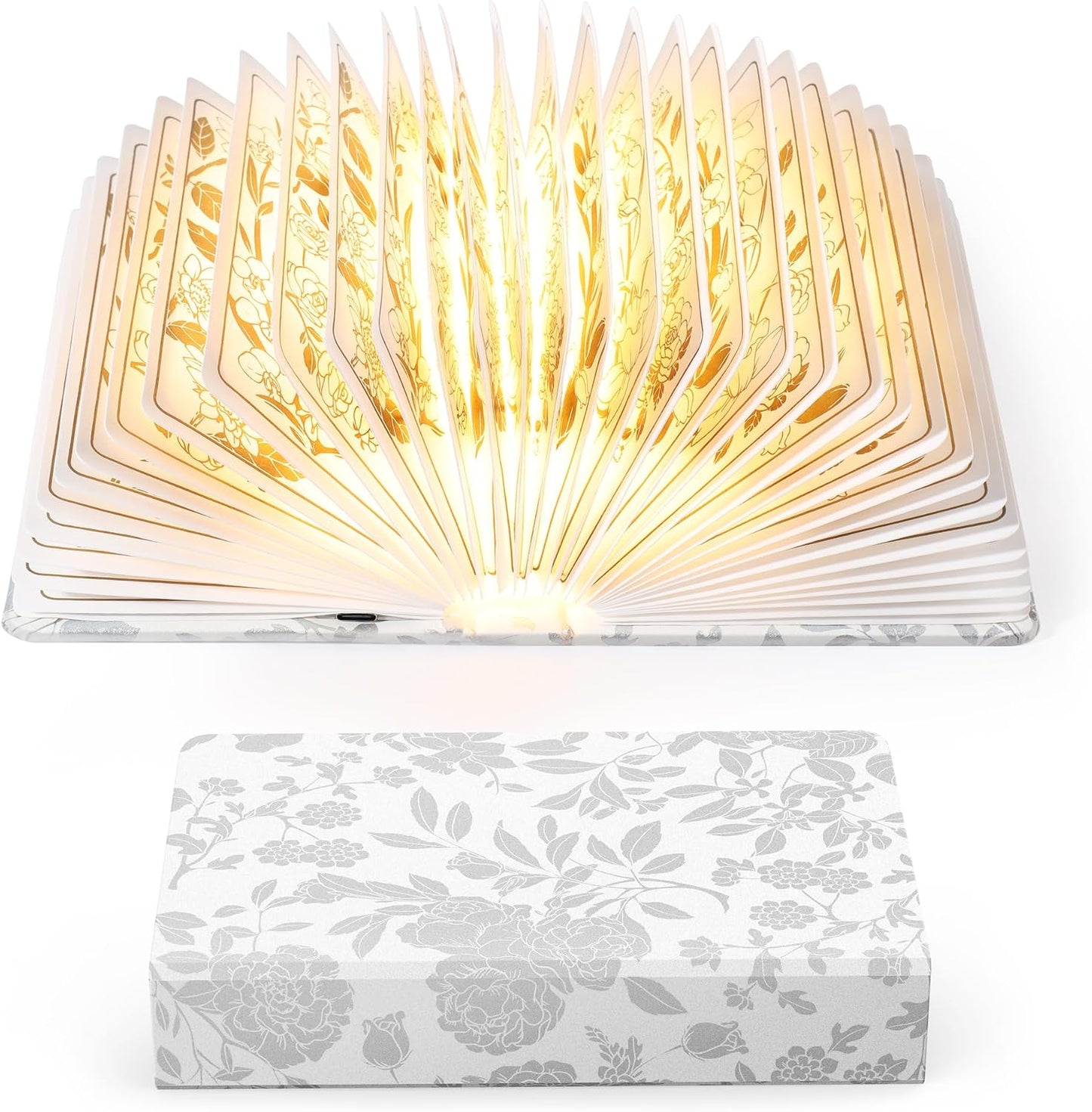 Book Lover Gift, Folding Book Lamp Decor, Portable Print Book Light | 1200mAh Rechargeable Night Light, Paper Desk Lamp, Reading Bookshelf Lamp, Gift for Women & Readers & Christmas (Black）