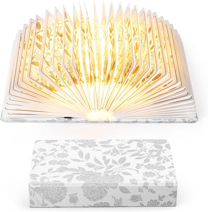 Book Lover Gift, Folding Book Lamp Decor, Portable Print Book Light | 1200mAh Rechargeable Night Light, Paper Desk Lamp, Reading Bookshelf Lamp, Gift for Women & Readers & Christmas (Black）