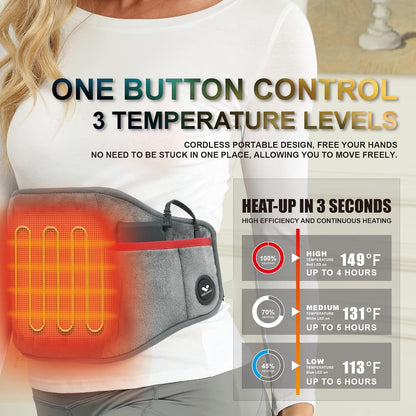 Vofuoti Cordless Heating Pad, Portable Heated Pad with 10000mAh Battery and 3 Heat Settings, Rechargeable Electric Heating Pads for Back, Abdomen, Gifts for Women Men