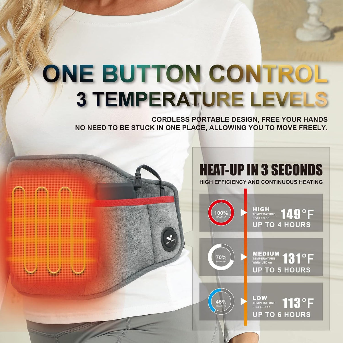 Vofuoti Portable Cordless Heating Pad with 10000mAh Battery
