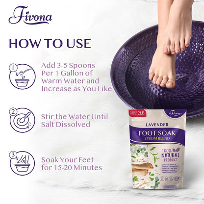 Fivona Tea Tree Foot Soak Blend 14.1 oz - Epsom Salt with Essential Oils for Healthy Toenails, Soothing Relief, Callus Softening - Pedicure Therapy for Soft, Rejuvenated Feet