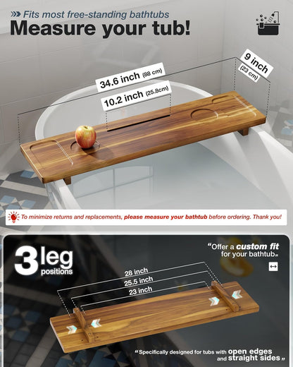 Acacia Large Bath Tray for Tub 34.6"x9" Wooden Bathtub Caddy Tray